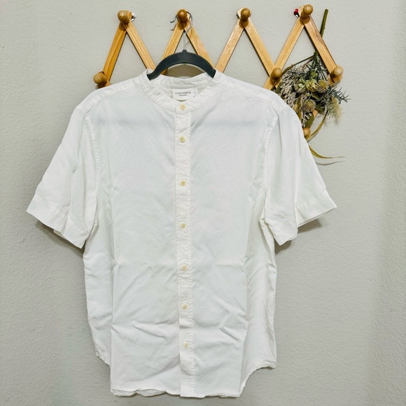 Cozy Earth Men's White Coastal Comfort Mock Neck Short Sleeve Button Down Sz L - Picture 5 of 10